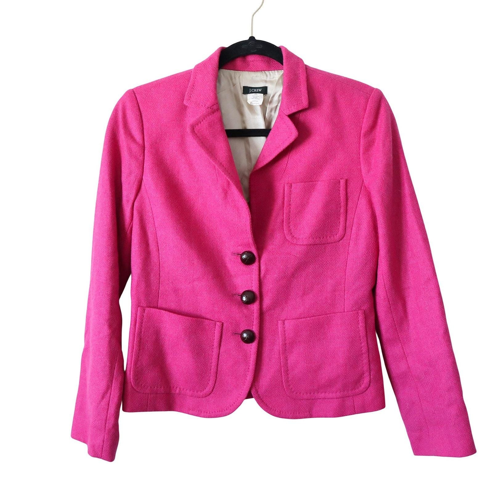 J Crew Women Pink 100% Scottish Wool Blazer Jacket P6 Vintage Y2k Lime Green 90s
